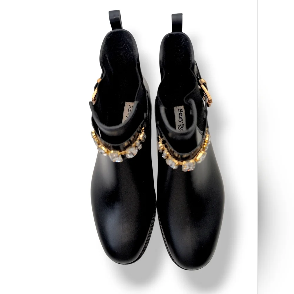 Henry Ferrera Women's Size 7.5 Black Ankle Booties with Rhinestone Jewel Accents